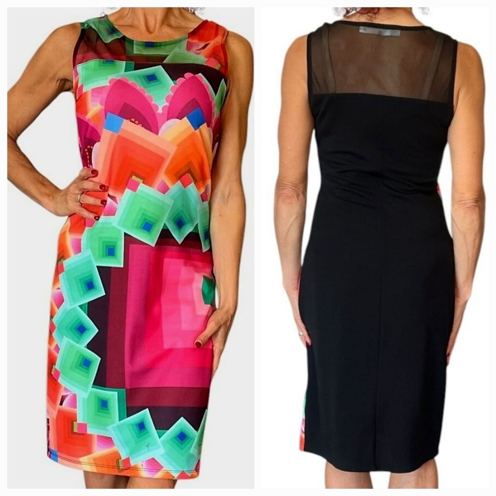 NWOT Desigual Margaret Geometric Cubic Print Sleeveless Dress Sz Large